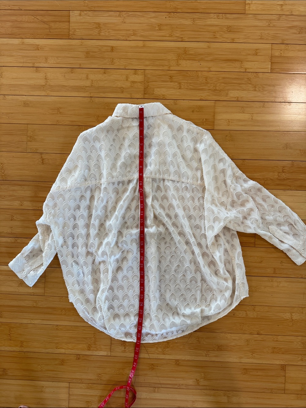 French Connection White Sheer Scallop-Pattern Button-Up Blouse - Picture 3 of 6